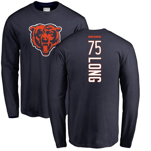 Chicago Bears Men Navy Blue Kyle Long Backer NFL Football #75 Long Sleeve T Shirt
